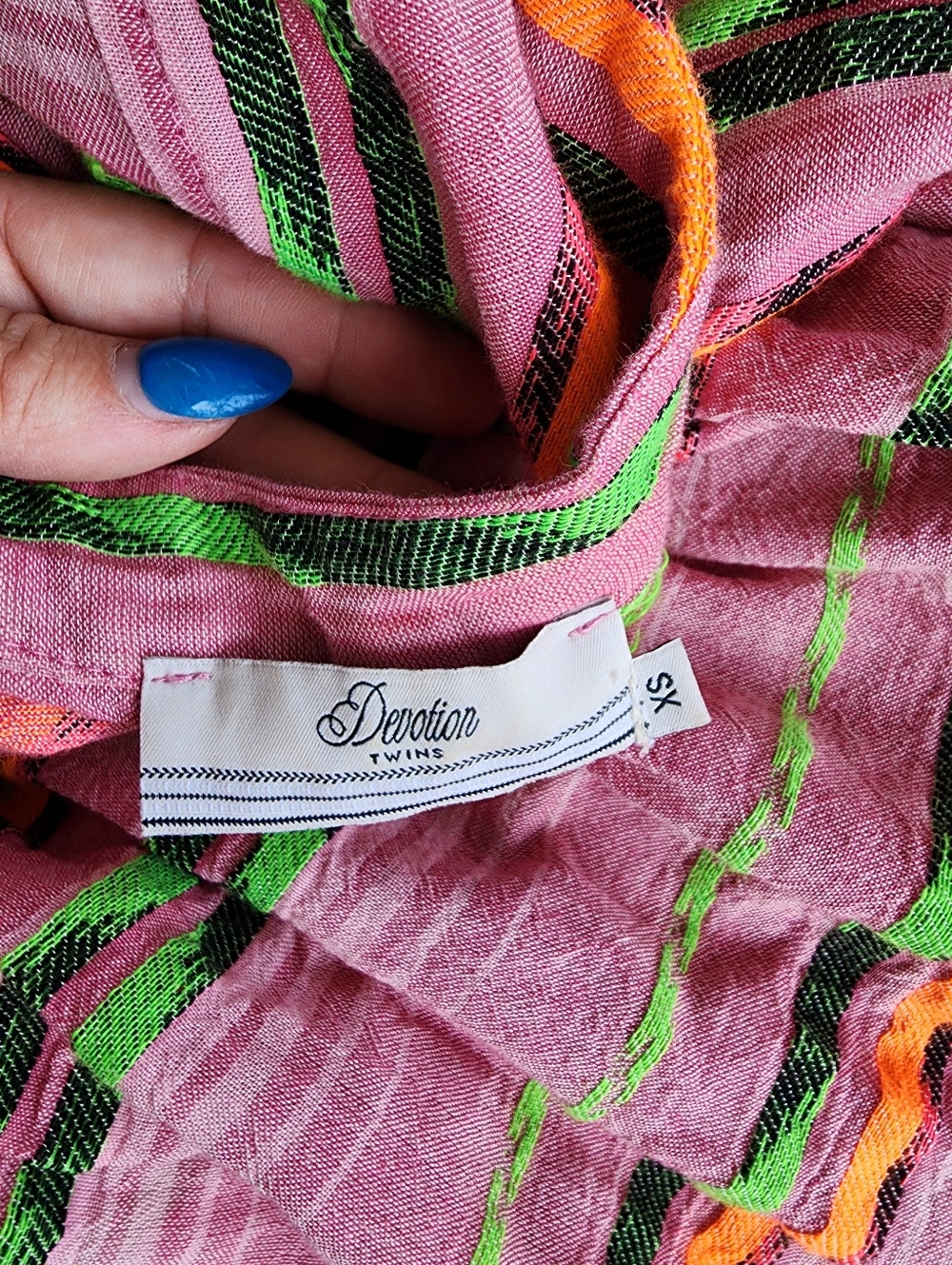 Devotion Twins Pink Tiered Striped Midi Dress with Neon Accents B12 - Picture 6 of 7